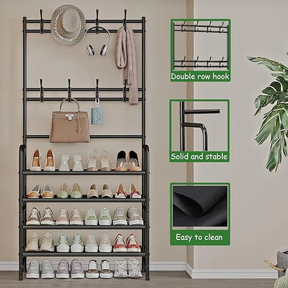 Modern Entryway Dustproof Shoes and Coat Rack with Hooks