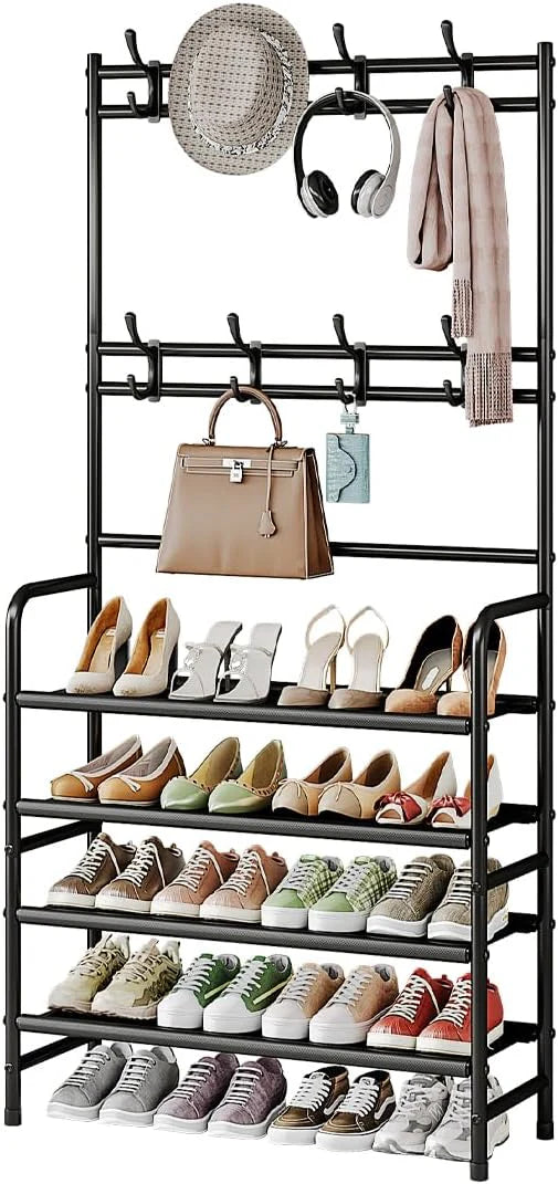 Modern Entryway Dustproof Shoes and Coat Rack with Hooks