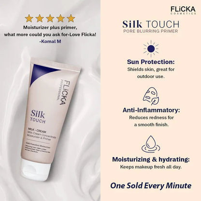 Flicka Silk Touch 3 in 1 Moisturizer and Primer for Face | Long-Lasting, Flawless and Dewy Makeup Base | Pore Minimizer | All Skin Types