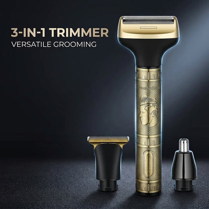 3-in-1 Electric Trimmer for Men – Beard Trimmer, Foil Shaver & Nose Hair Trimmer