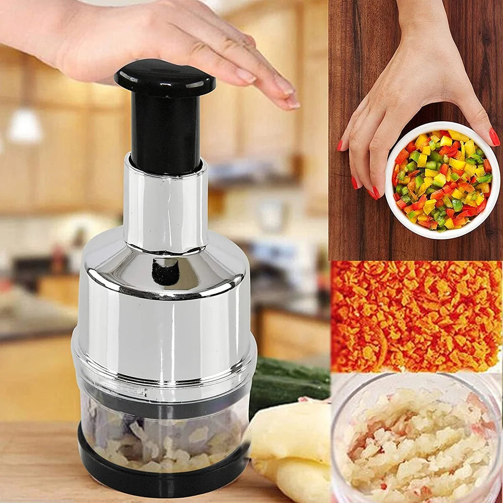 EIMELI Food Chopper, Manual Handheld Kitchen Slicer with Stainless Steel ZigZag Blade-One Piece Salad Vegetable Chopper and Slicer-Manual Mini Hand Chopper-Onion, Garlic