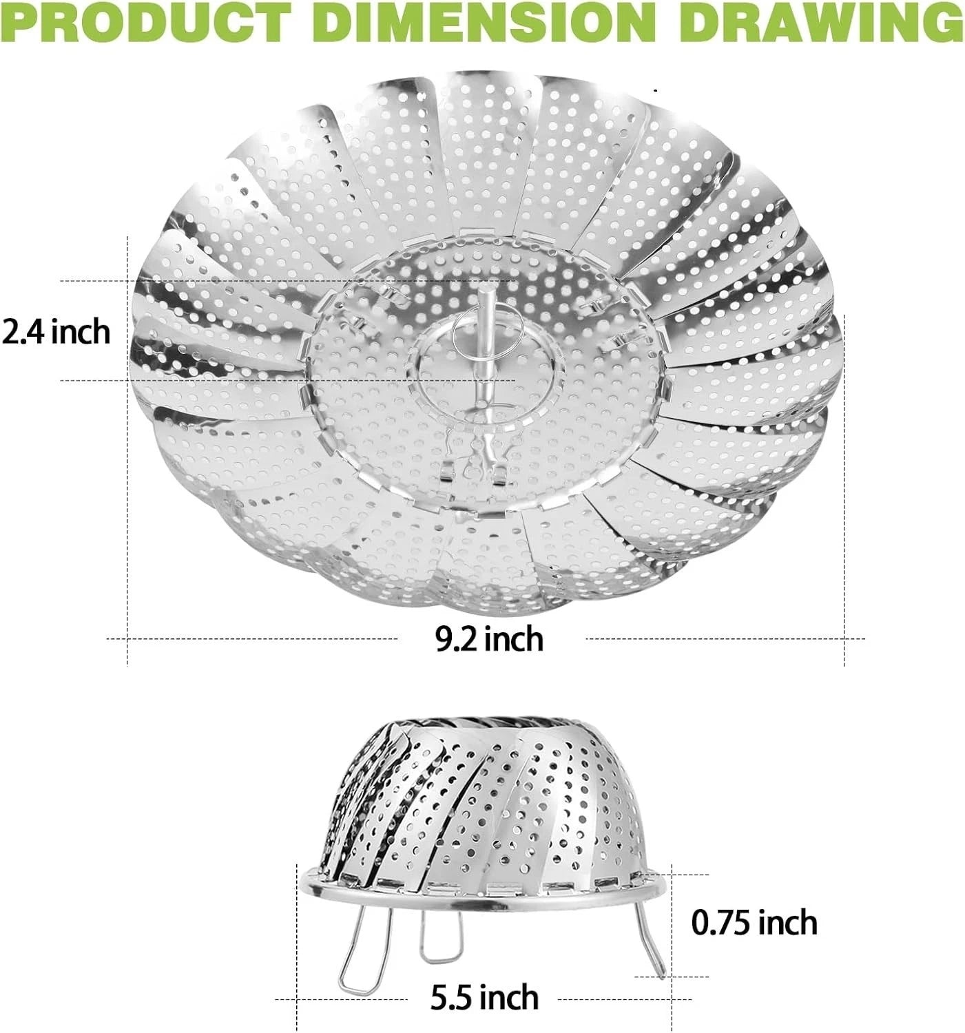 Stainless Steel Folding Vegetable Steamer Basket for Pots 5.5in to 9.2in